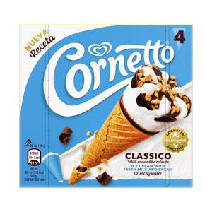 Imagen de CORNETTO Classico de Frigo Cono de helado de nata y chocolate con trocitos de avellana 4 x 90 ml.