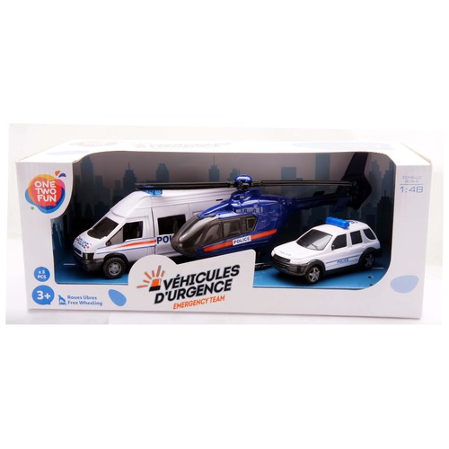 Set de 3 vehículos de emergencia, modelos surtidos, ONE TWO FUN ALCAMPO.