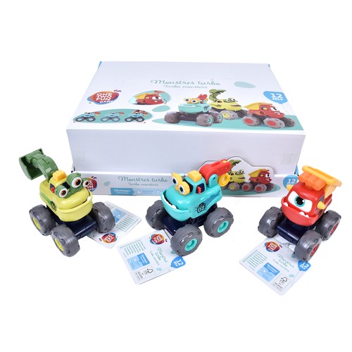 Pull Back Trucks Coches de juguetes, ayuda al desarrollo de la destreza y la motricidad, modelos surtidos +12 Meses ONE, TWO FUN Baby