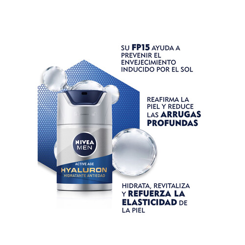 NIVEA Crema hidratante y antiarrugas que ayuda a reafirmar la piel NIVEA Men anti-age hyaluron 50 ml.