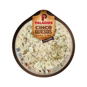 Imagen de PALACIOS Pizza de masa fina y crujiente a los 5 quesos PALACIOS 390 g.