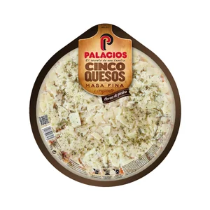 PALACIOS Pizza de masa fina y crujiente a los 5 quesos PALACIOS 390 g.