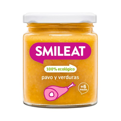SMILEAT Tarrito de pavo con verduras 100% ecológico, a partir de 6 meses 230 g.