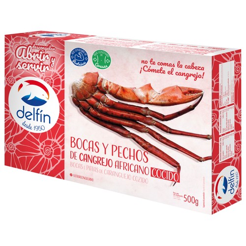 DELFÍN Bocas y pechos cocidos de cangrejo africano 500 g.