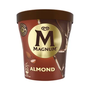 MAGNUM Tarrina de helado de vainilla, trocitos de almendras y láminas de chocolate con leche 440 ml.