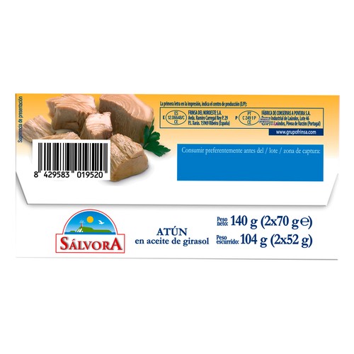 SÁLVORA Atún en aceite vegetal latas 2 x 52 g.