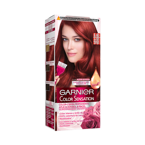 GARNIER Coloración permanente e intensa reutilizable para bol y pincel, tono 6.60 Rojo intenso GARNIER Color sensation.