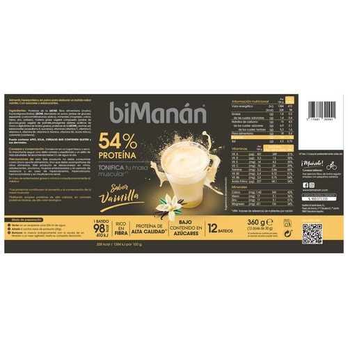 BIMANÁN Batido de proteína con sabor a vainilla 360 g.