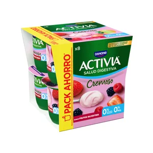 ACTIVIA Bífidus desnatado (0% materia grasa) y con sabor a frutos silvestres Cremoso de Danone 8 x 120 g.