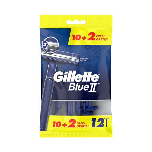 GILLETTE Maquinilla de afeitar desechable, con cabezal de doble hoja GILLETTE Bue II 12 uds