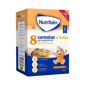 NUTRIBÉN Papilla en polvo de 8 cereales con 4 frutas y un toque de miel, a partir de 6 meses NUTRIBÉN 600 g.