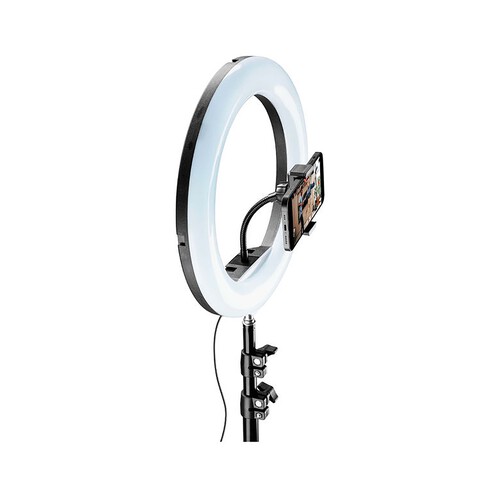 Aro de luz con trípode CELLULAR LINE SELFIERINGPROK, anillo Led 13'', altura 1,60m, 3 modos de iluminación, mando Bluetooth.