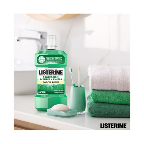 LISTERINE Enjuague bucal de uso diario, sin alcohol y con sabor a menta suave 500 ml.