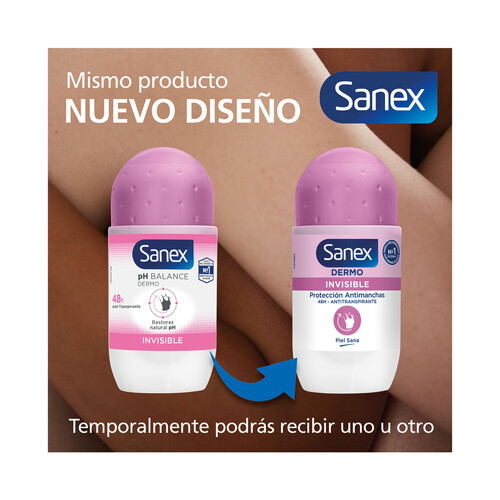 SANEX Desodorante roll on para mujer, con protección anti transpirante hasta 48 horas SANEX Dermo invisible 50 ml.