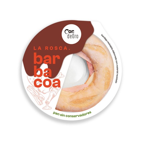 DEORO Rosca de pan rústico rellena de pechuga de pollo cocido, queso fiambre de bacon y salsa barbacoa DEORO 480 g.