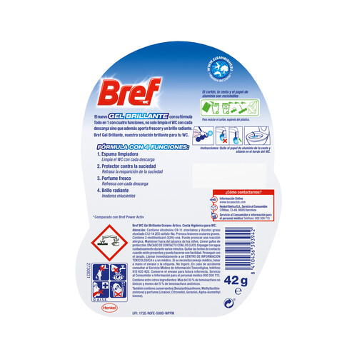 BREF Pastillas Océano Artico Todo en 1 BREF GEL BRILLANTE 42 g.