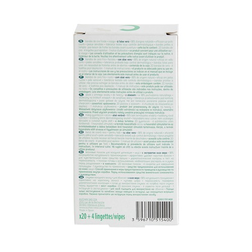 COSMIA Bandas depilatorias faciales con aloe vera, especial pieles sensibles 20 uds.