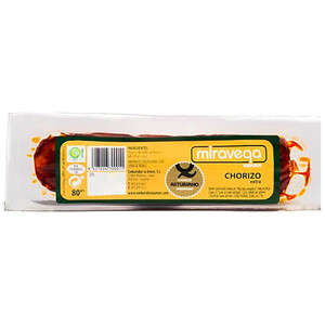 Imagen de MIRAVEGA Chorizo asturiano de categoria extra, elaborado sin gluten MIRAVEGA 80 g.