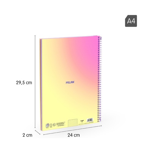 Cuaderno A4 tapa dura cuadriculado 5x5 mm 90 hojas 90 gr Sunset color turquesa. MILAN
