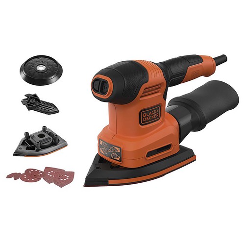 Multilijadora mouse rotorbital 200W, BLACK + DECKER BEW200-QS. Incluye 6 hojas, 2 platinas y accesorio para detalles.