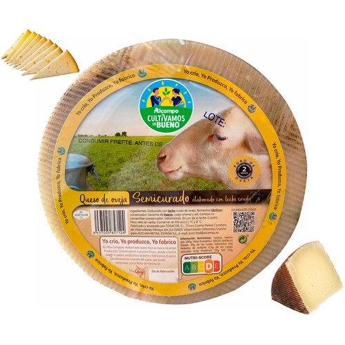 ALCAMPO CULTIVAMOS LO BUENO Queso de oveja semicurado, leche cruda - Tapeo 3 a 5 mm