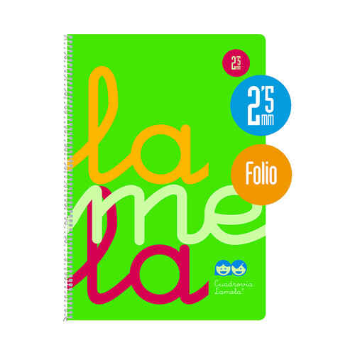Cuaderno A4 de polipropileno de color verde y cuadrovía de 2,5mm y 80 hojas. EDITORIAL LAMELA. 