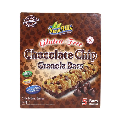 SAM MILLS Cereales en barritas chocolate sin gluten SAN MILLS 5 uds x 124 g.