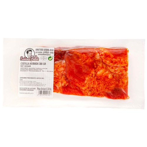 SEÑORA JULIA Costilla de cerdo adobada, sin gluten y sin lactosa, envasada al vacio SEÑORA JULIA 300 g.