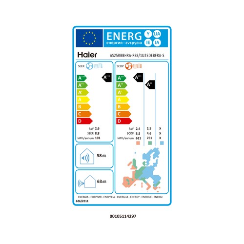 Aire acondicionado Split con bomba de calor HAIER Tide Premium 25, 2.000 frigh/h A+++/A+++. gas R32, WiFi, (para estancias hasta 25m²)