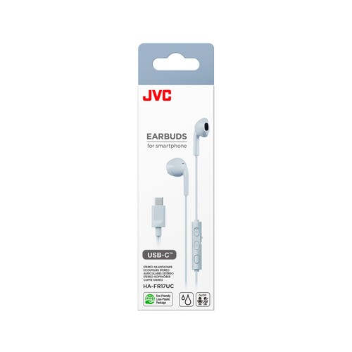 Auriculares de botón JVC, color azul, USB-C.
