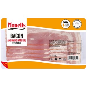 Imagen de MONELLS Bacon cocido y ahumado natural sin gluten ni lacotosa, cortado en lonchas 110 g.