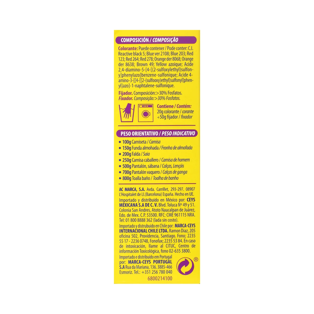 IBERIA Tinte para ropa de color amarillo (permite teñir a baja temperatura 40ª) IBERIA 1 ud.