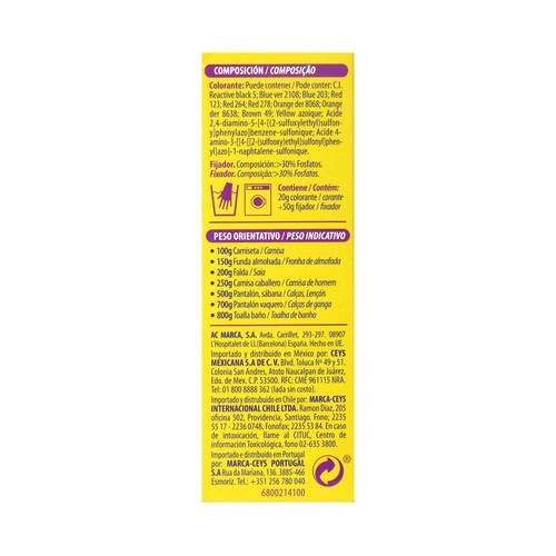 IBERIA Tinte para ropa de color amarillo (permite teñir a baja temperatura 40ª) IBERIA 1 ud.