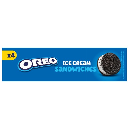 OREO Sandwich de helado de vainilla con galletas y trocitos de galleta al cacao 4 x 110 ml.