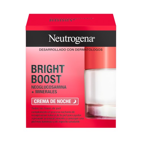 NEUTRÓGENA Bright boost Crema facial de noche, hidratante y regeneradora 50 ml.