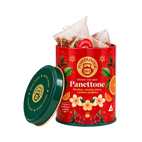 POMPADOUR Infusión panettone lata 15 uds. 37,50 g.