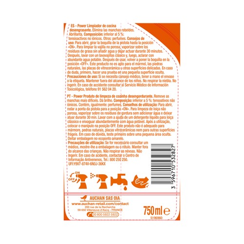 PRODUCTO ALCAMPO Limpiador de cocina desengrasante en spray 750 ml.