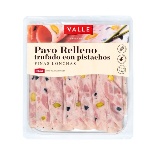 VALLE Pavo relleno trufado con pistachos, cortado en finas lonchas VALLE 120 g.