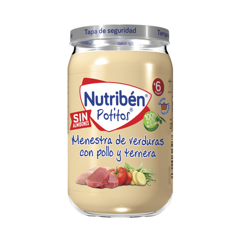NUTRIBÉN Recetas tradicionales Potitos® de menestra de verduras con pollo y ternera, a partir de 6 meses 235 g.