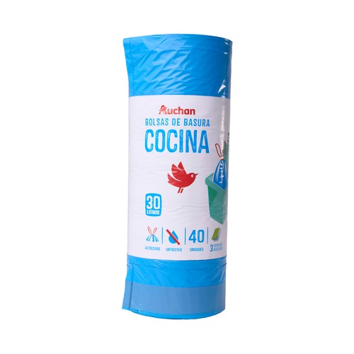 Bolsas de basura azul con autorcierre y antigoteo capacidad 30 litros 55 x 60 cm PRODUCTO ALCAMPO 40 uds.