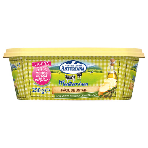 Tarrina de mantequilla con aceite de oliva, fácil de untal CENTRAL LECHERA ASTURIANA 250 g.