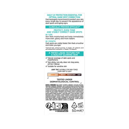 L´ORÉAL PARIS Bright reveal tono claro Fluido facial antimanchas con Niacinamida y FPS 50+ 50 ml.