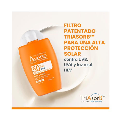 THERMALE AVÉNE Fluido solar matificante con FPS 50+ (muy alto), para pieles normales a mixtas 50 ml.