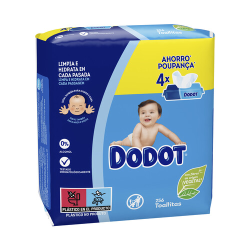 DODOT Toallitas humedas para bebé, aptas para manos y cara DODOT 4 x 64 uds.