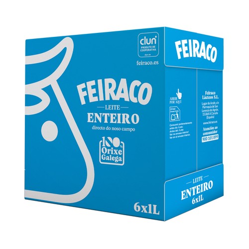 FEIRACO Leche de vaca entera de origen 100% gallega 6 x 1l.