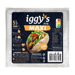 Imagen de IGGY'S Pan pita de trigo tamaño maxi, apto para veganos 5 uds. 400 g.