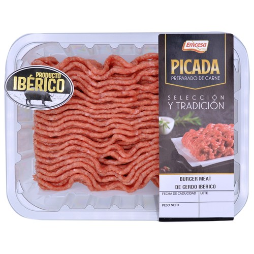 Bandeja de preparado de carne picada (burger meat) de cerdo ibérico EMCESA 400 g.