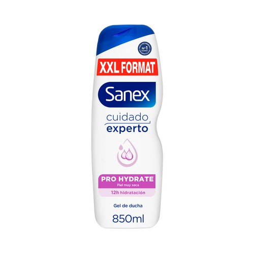SANEX Cuidado experto Pro Hydrate Gel hidratante para ducha o baño, para pieles muy secas 850 ml.