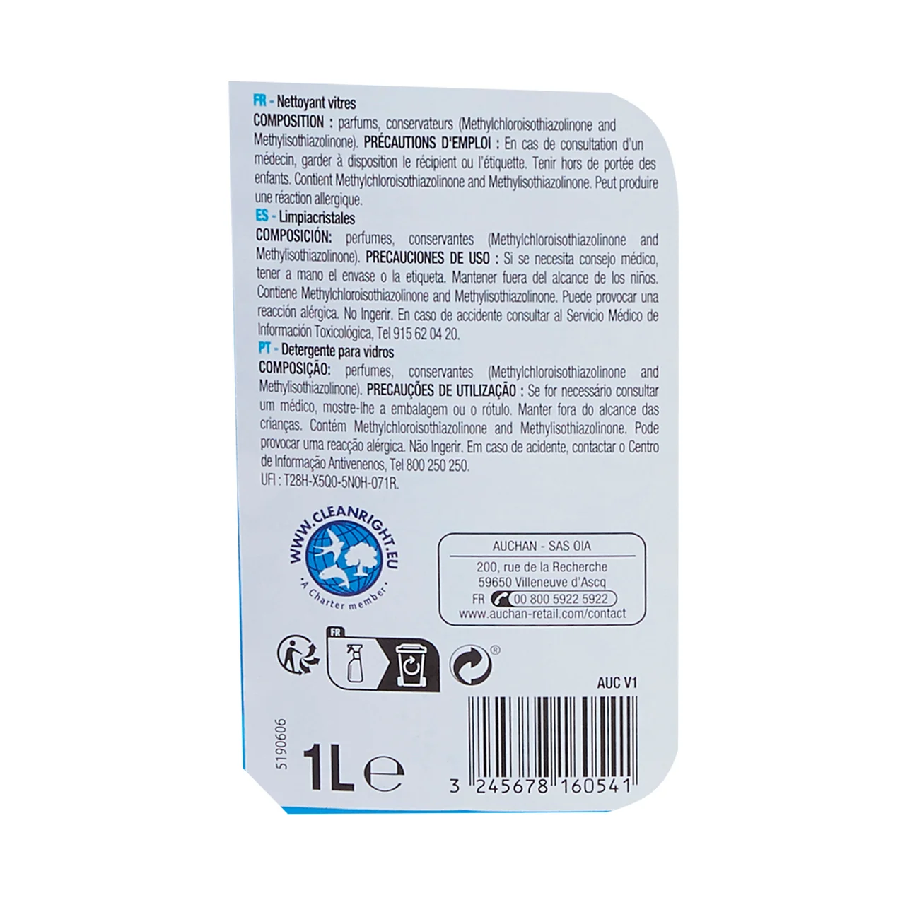PRODUCTO ECONÓMICO ALCAMPO Limpiador cristales spray 1 L.