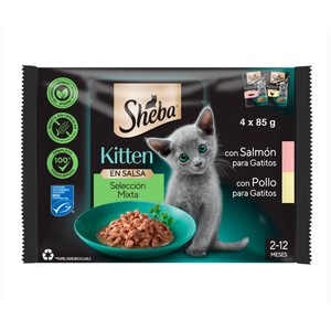 Alimento de gato húmedo en bolsa mix salsa 4 x 85 gr.